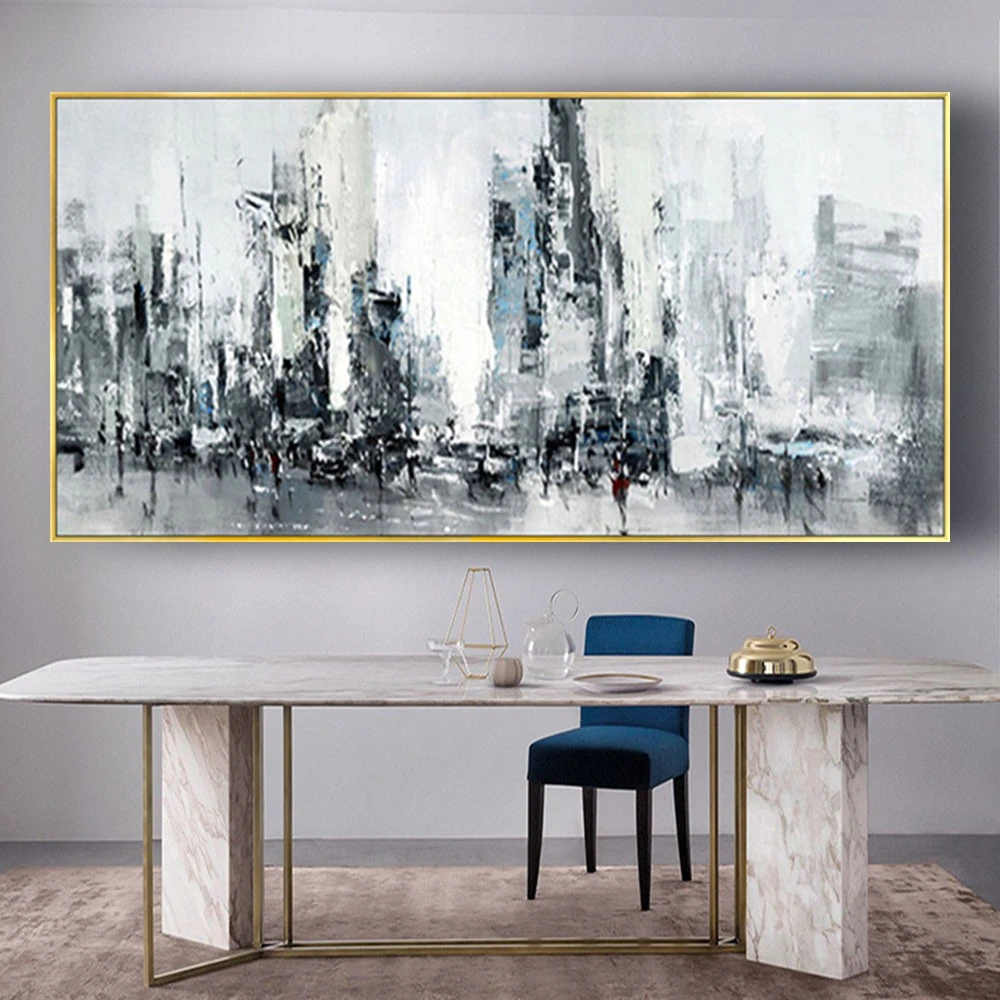 100% Hand-Pained Large Modern Landscape Wall Art Abstract New York Street Oil Painting On Canvas For Office Decorative Picture