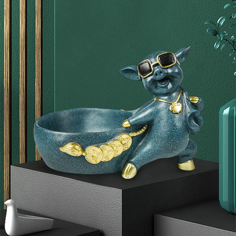 Creative Resin Key Cool Pig Bowl Storage Box Home Decoration Ornamental Art Sculpture Figurines Lucky Pig Home Decor Gift