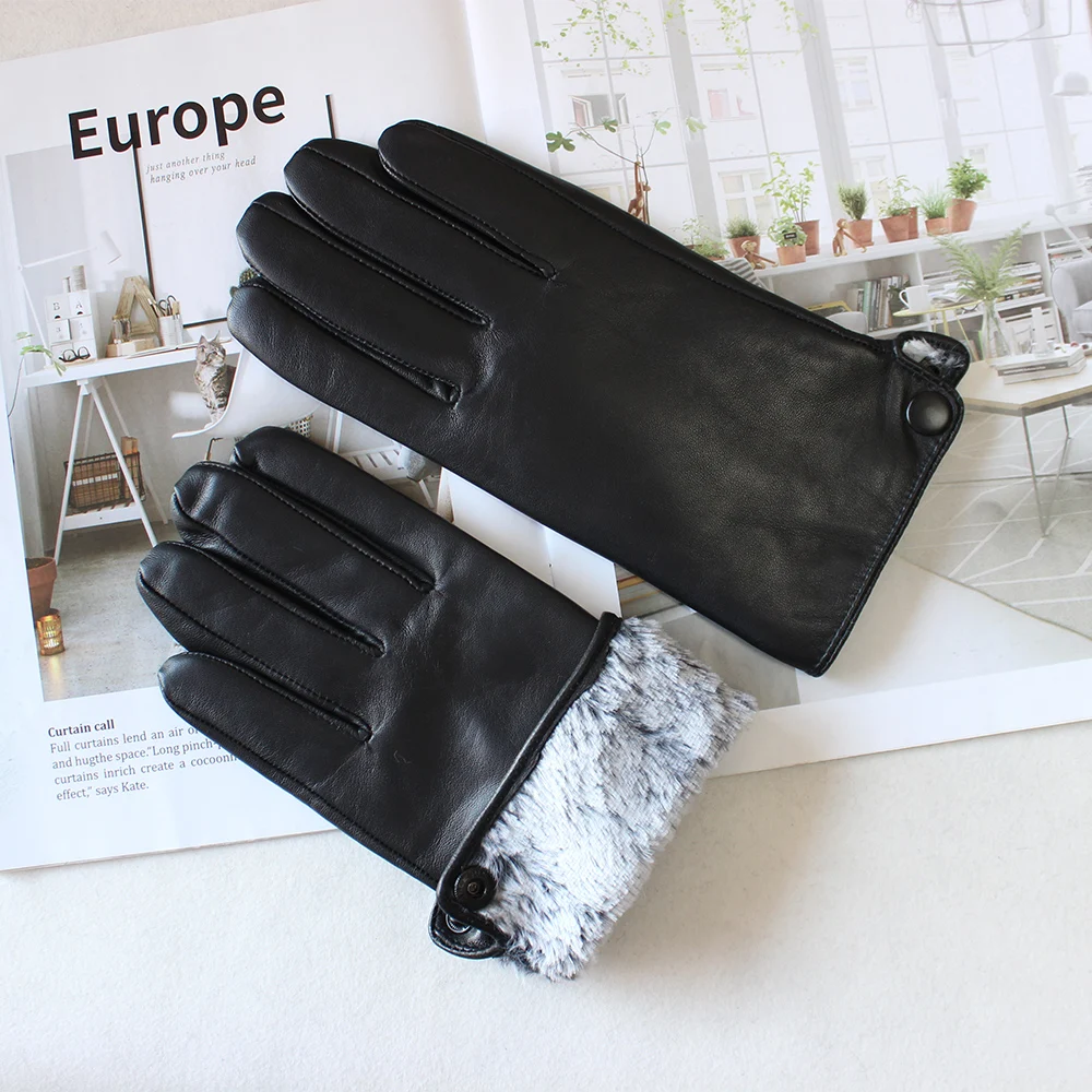 Three Styles Of Men's Fashion Sheepskin Gloves New Black Short Leather Gloves Windproof And Warm Gifts For Autumn And Winter