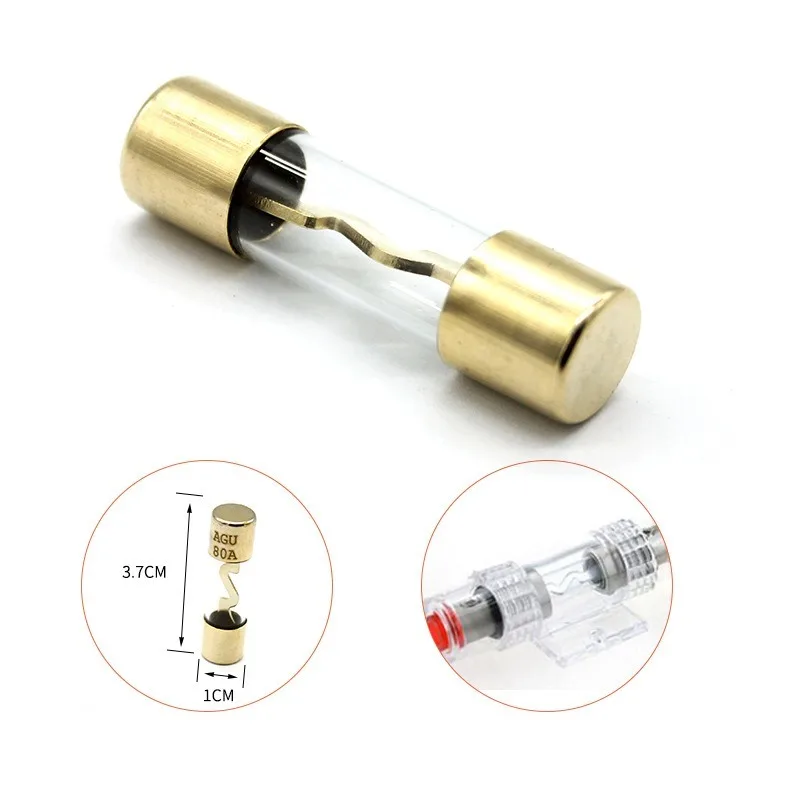 5Pcs 60A/80A/100A Fuse tube Fuse Gold Plated Glass AGU Fuse Holder Fuses Pack Car Audio Amp Amplifier New mini fuse