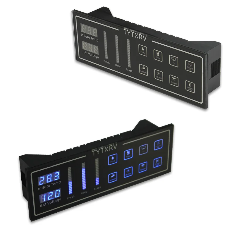 

TYTXRV RV Caravan Control Panel With Temperature And Voltage Display 8-Way Switch Control Panel