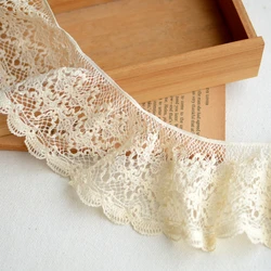 1Meter 8CM Width Ruffled Stretch Lace Fabric Cotton Elastic Lace Trim Bridal Dress Lace Costume Design Decoration