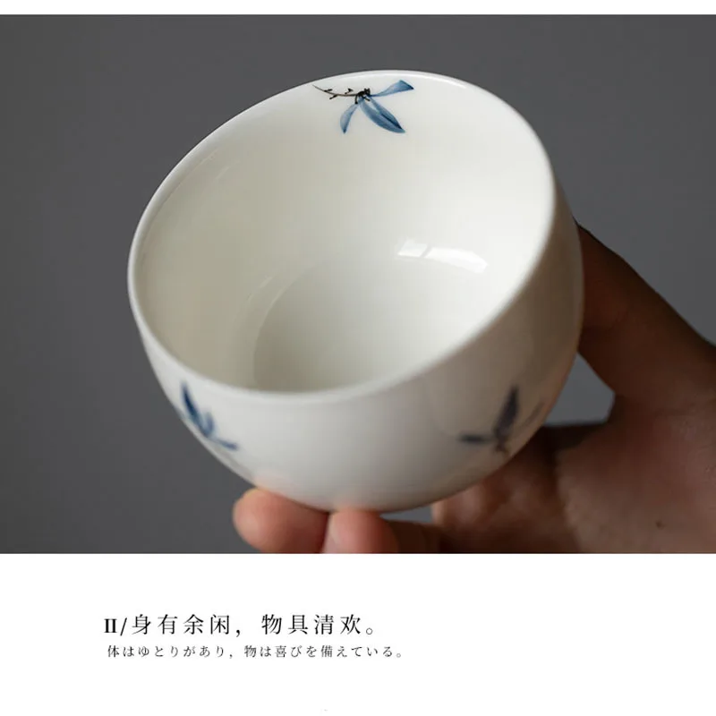 Pure Hand-painted Butterfly Orchid Art Tea Cup Household Large Master Cup Single Cup Tea Bowl Ceramic Kung Fu Teaware Ceremony