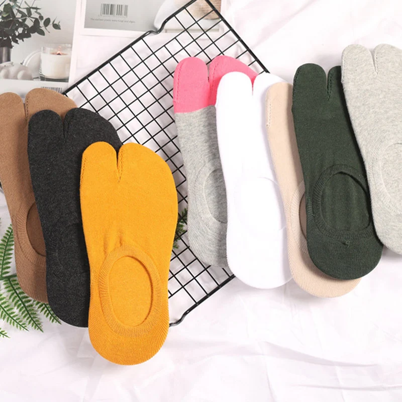 Two Finger Socks Summer Solid Color Two Toe Socks Combed Cotton Couple Tabi Socks Non-slip Invisible Low Boat Sock Short Socks