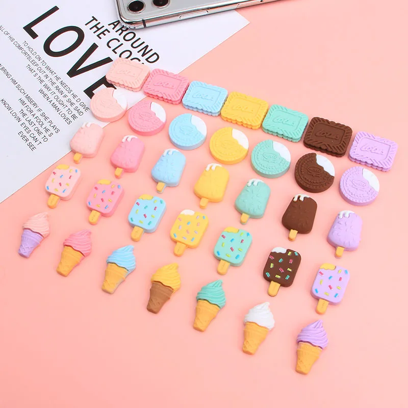 20Pcs Simulation Cookies ice cream biscuits Miniature Flatback Resin Cabochon Kawaii Fake Food DIY Decoration Scrapbooking