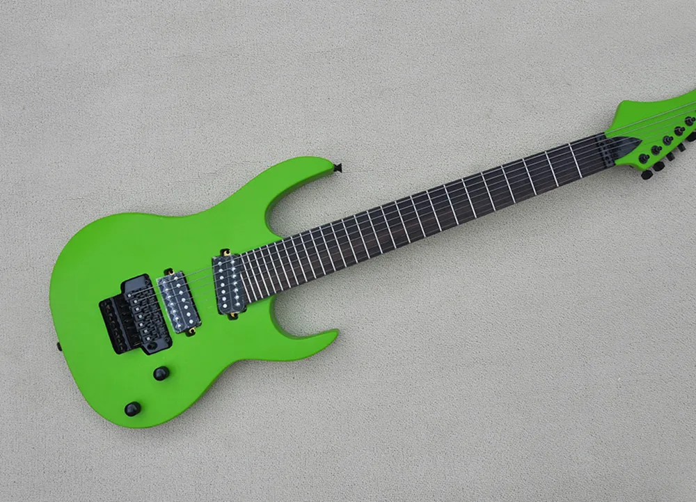 Green Body 7 Strings Electric Guitar with Black Hardware,Rosewood Fretboard,Provide Customized Service