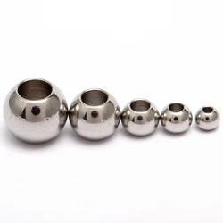 50pcs Stainless Steel Round Ball Beads metal Hollow bead with Large Hole European Space Beads for DIY bracelet Jewelry findings