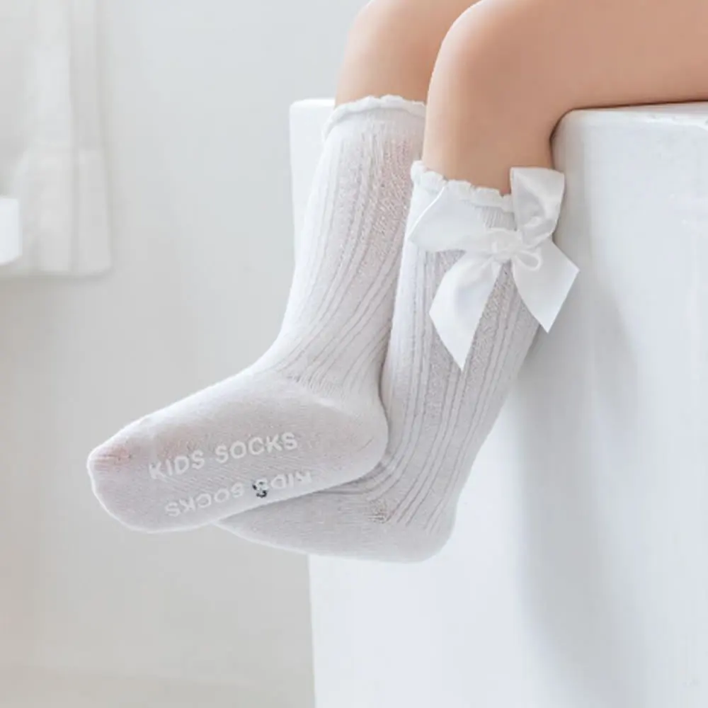 Kids Girls Socks Bowknet Knee High Hollow Out Long Socks Baby Girl Sock Cotton Princess Children Socks non-slip Stocking