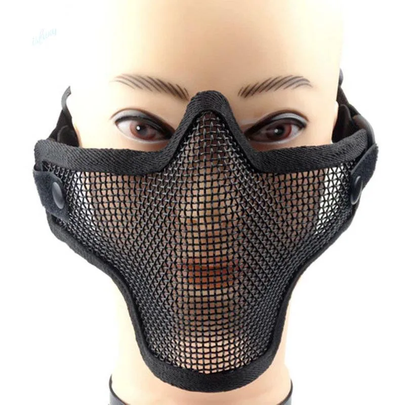 Tactical Half Face Mask Airsoft Paintball Facial Low-carbon Metal Steel Net Mesh Protective Mask For CS Outdoor Hunting Military