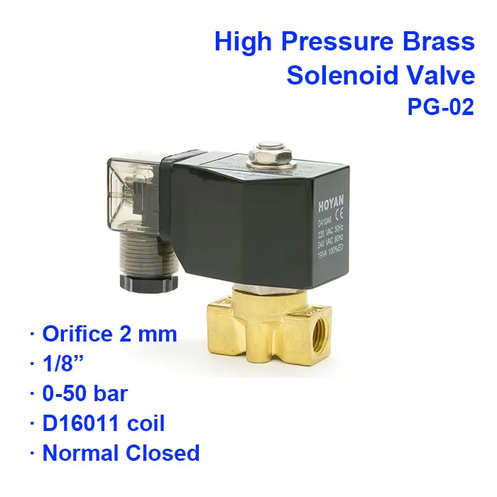 

2 Way Normal Close Pneumatic Water High Pressure Solenoid Valve PG-02 0-50bar Orifice 2mm BSP Port G1/4" G1/8 AC220V