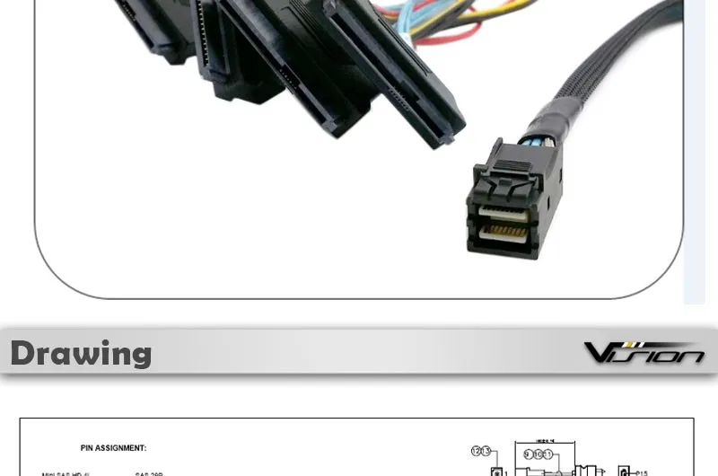 SYS② Internal Mini SAS SFF-8643 to (4) 29pin SFF-8482 connectors with