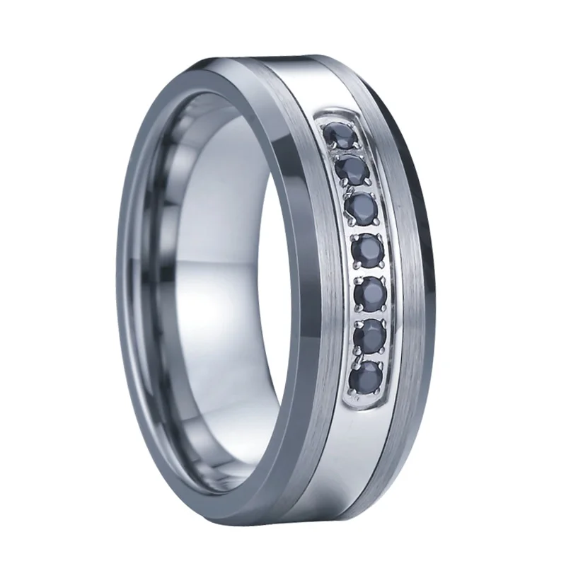 Anillos de joyería de tungsteno para hombres, alianzas de boda, Alianza de Amor, anillos de promesa de dedo de Caballeros de diamante cz negro único