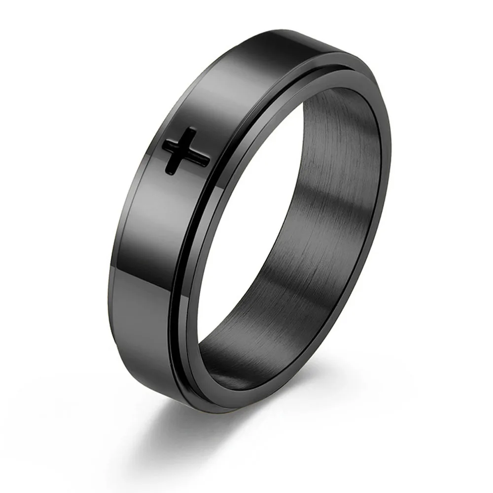 Fashion 6mm Cross Rotatable Ring For Men Women Fidget Relax Stainless Stainless Steel Casual Spinner Anillo Jewelry Wholesale