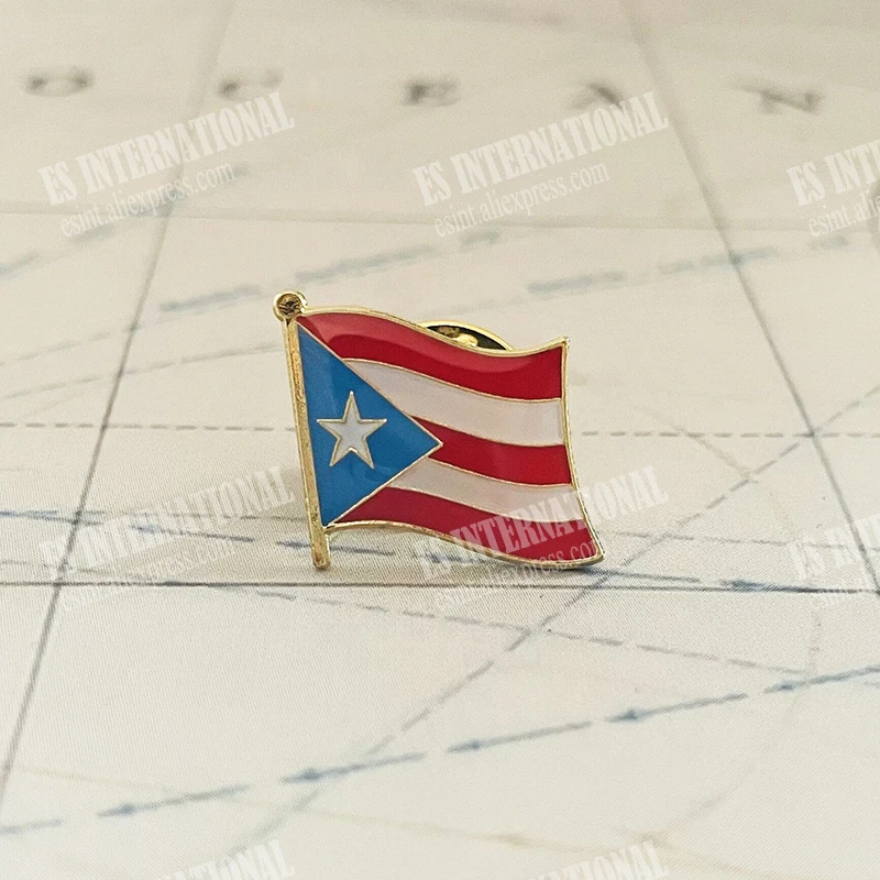 Puerto Rico National Flag Lapel Pins Crystal Epoxy Metal Enamel Badge Paint Brooch Souvenir Suit Personality Commemorative Gifts