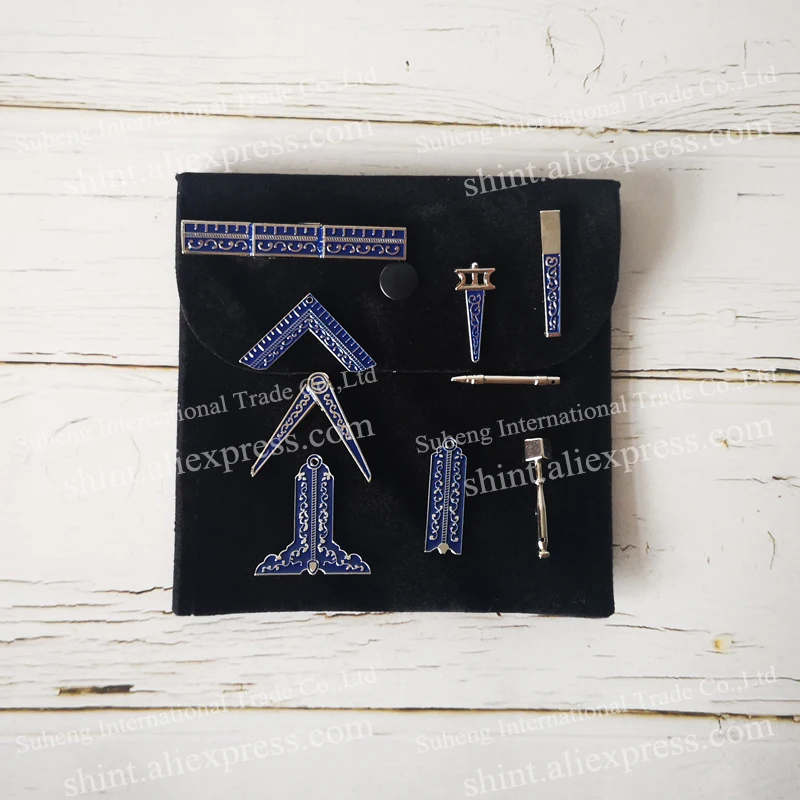 Masonic Miniature Working Tools one Set with black or blue Velvet bag Mason Freemason Gift 9 pieces commemorative for present