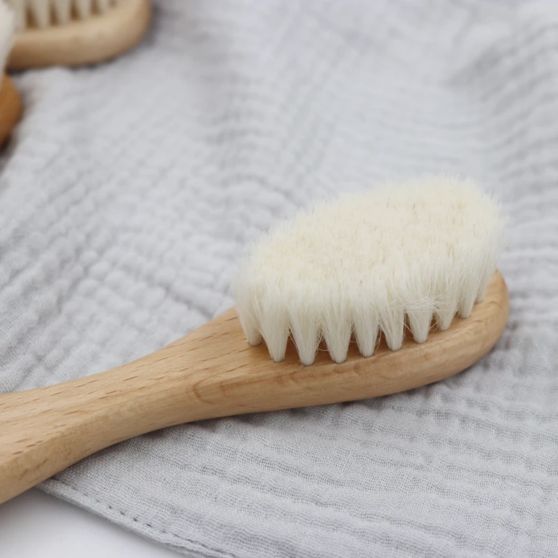 Hot Sales Safety Good Quality   Natural Wool beech Wooden Comb  Kids  Baby Hair Brush