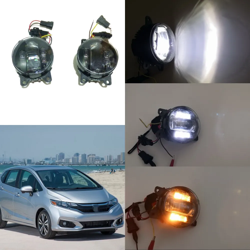 

July King 6000k 3000LM LED Fog Lamp case for Honda Fit Jazz 2015-2019, 20W Lens Fog Lamp + 6W DRL+ 4W Yellow Turn Signals