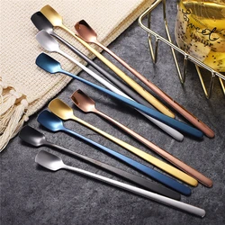 1PC Square Head Coffee Stirring Spoons Stainless Steel Long Handle Colorful Teaspoon  Dessert Scoops Tableware Kitchen Utensils