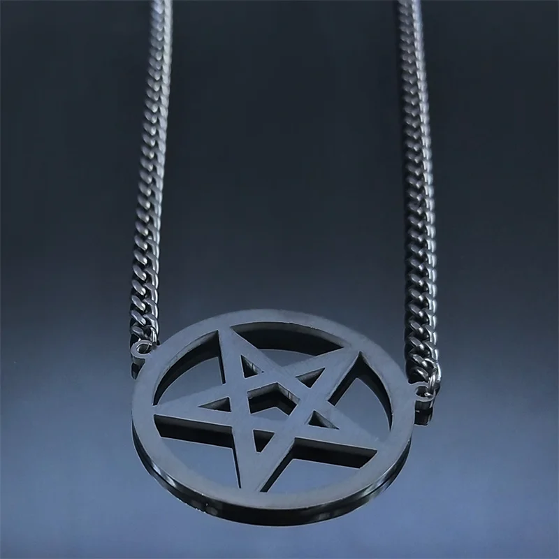 Satan Inverted Pentagram Stainless Steel Choker Necklaces for Women Black Color Chain Necklaces Jewelry bijoux femme N541BKS03