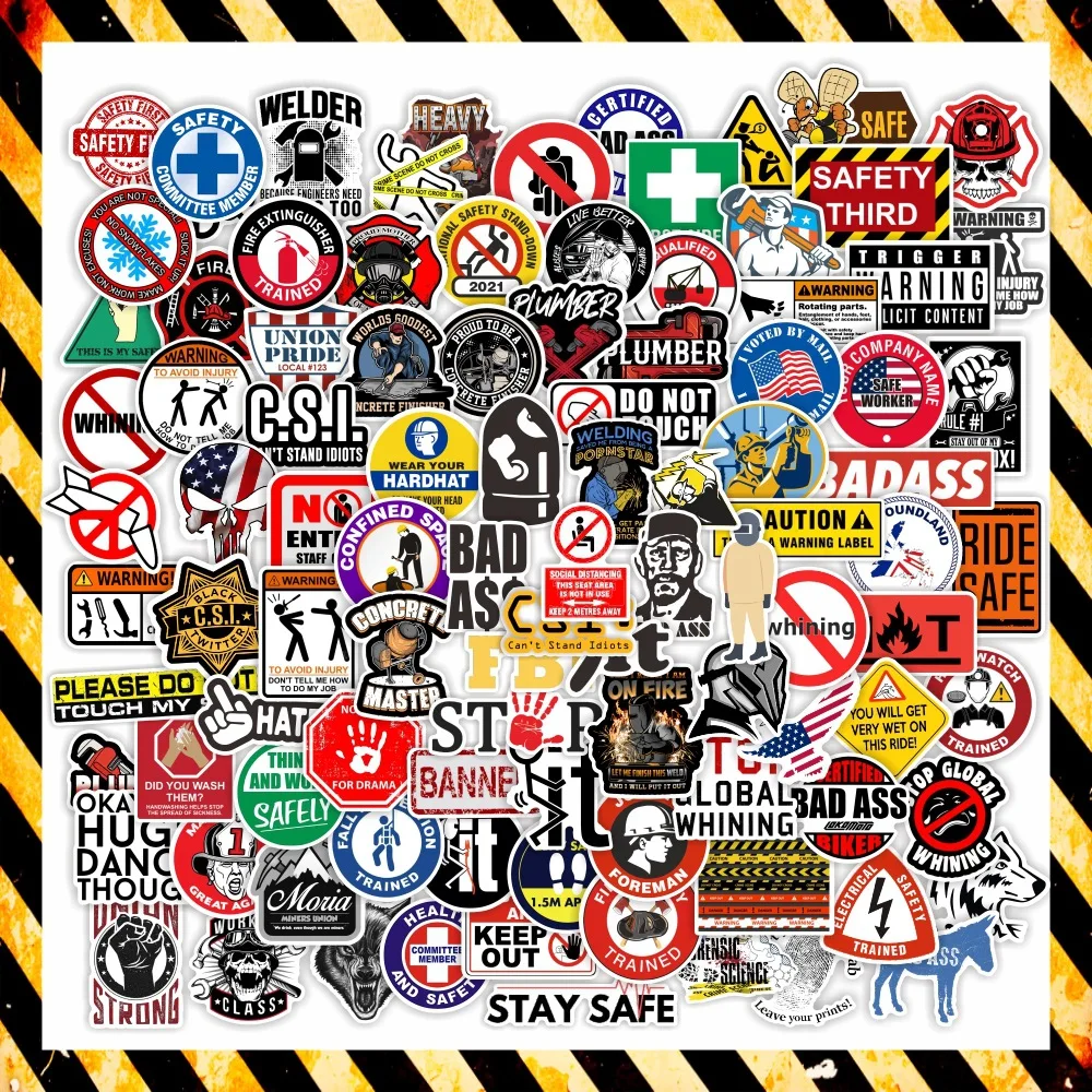 10/30/50/100Pcs Safety Helmet Warning Mark Sticker For Snowboard Laptop Luggage Car Fridge DIY Styling Vinyl Home Decor Sticker