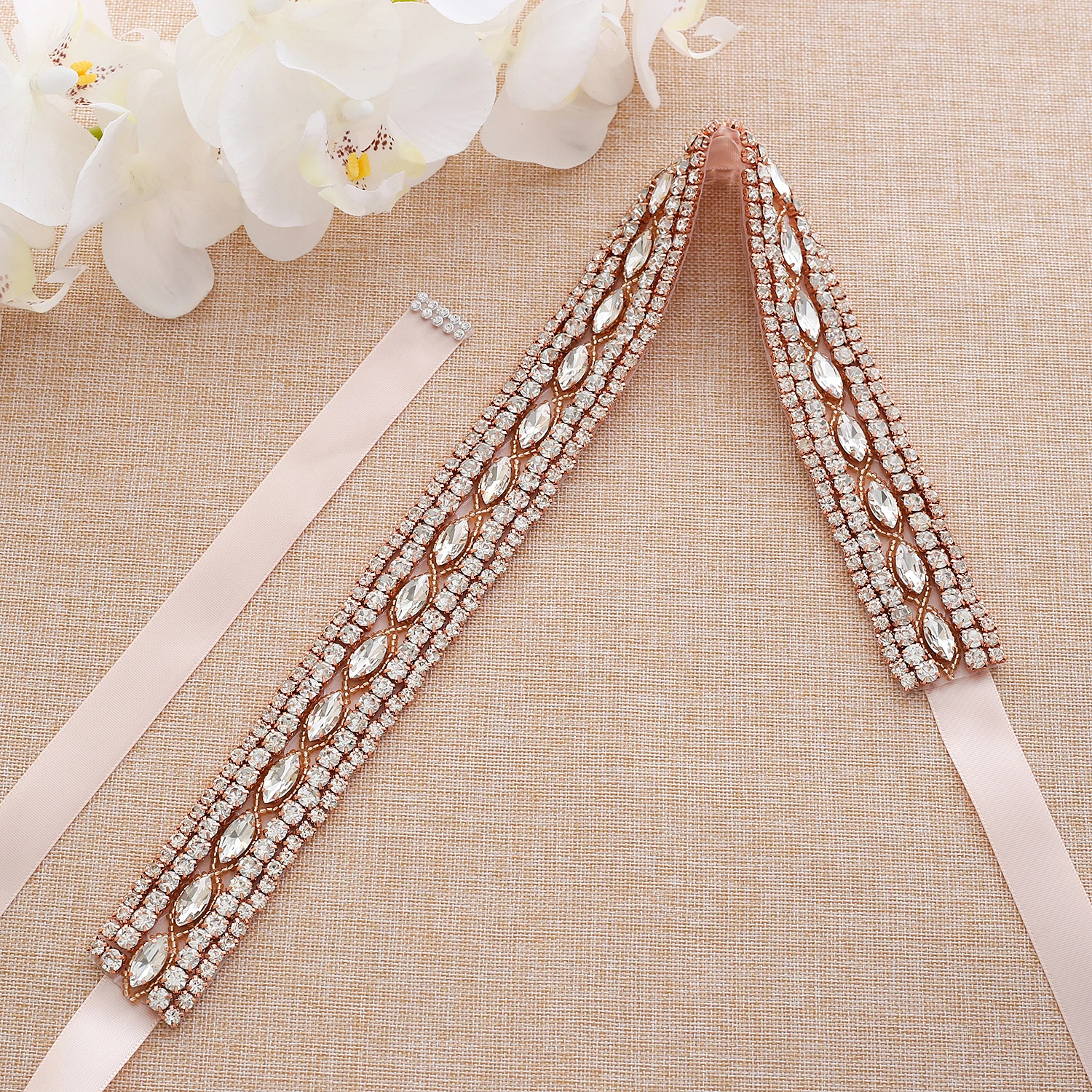 SESTHFAR Rose Gold Bridal เข็มขัด Rhinestones เข็มขัดแต่งงานคริสตัลเจ้าสาวสำหรับงานแต่งงานอุปกรณ์เสริม