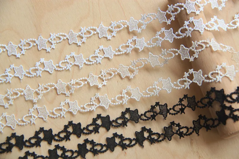 10Yds White Black Beige Sewing Star Patch Applique Lace Fabric Trims Water Soluble Exquisite Laces Ribbon DIY Sewing Materials