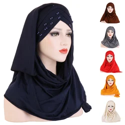 New Forehead Cross Beads Muslim Hijab Scarf Ready to Wear Turban Instant Hijabs Islamic Women Headscarf Female Head Wraps Stoles