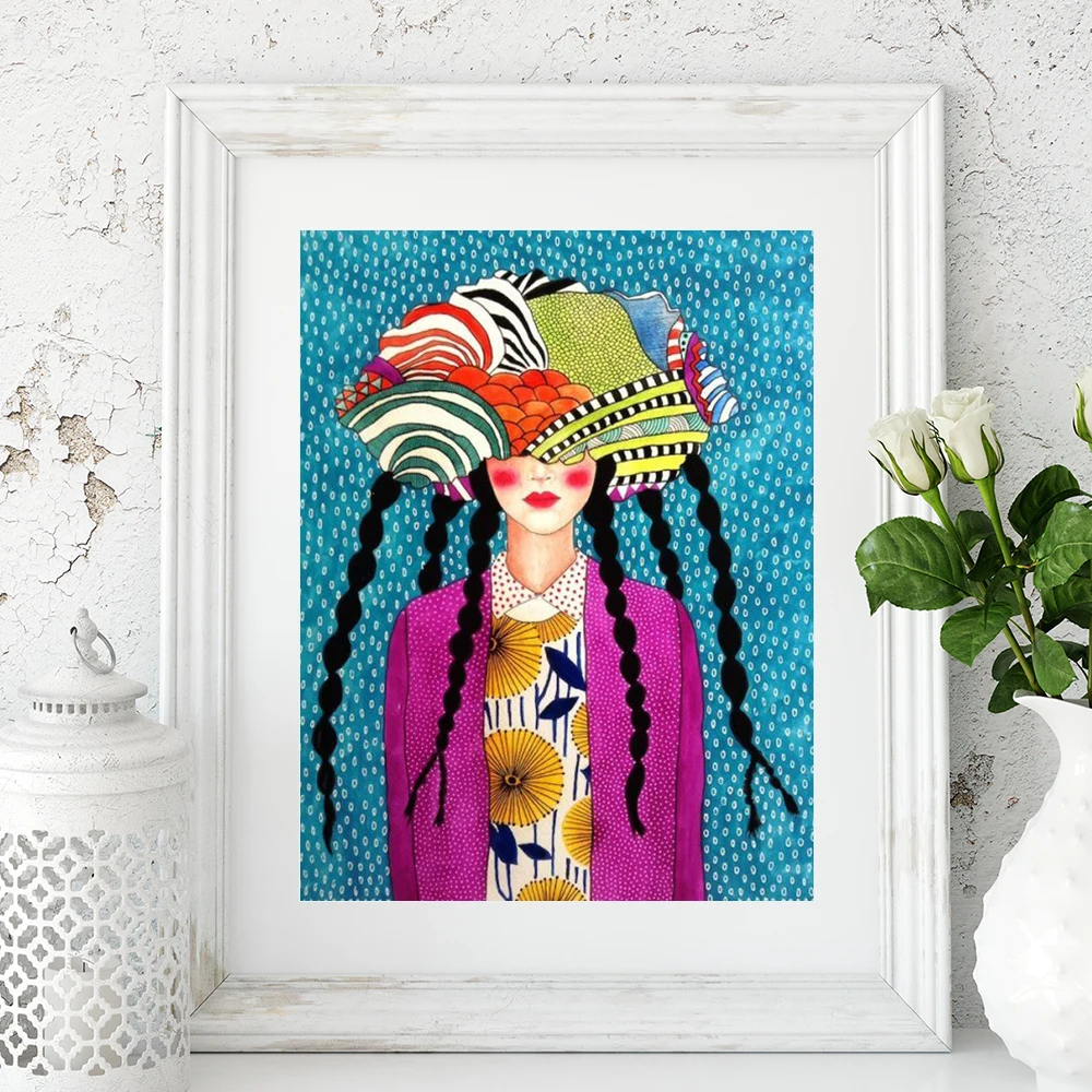 Abstract Colorful Girl Wall Art Canvas Painting Nordic Poster Flower Hair Cuadros Wall Pictures For Living Room Vintage Unframed