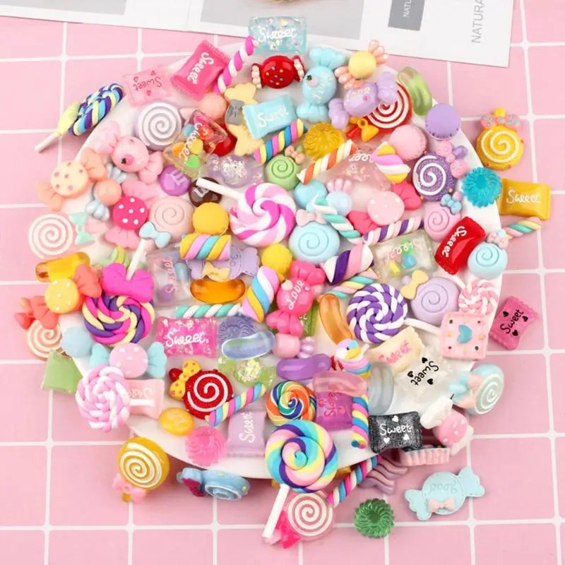 30/50/100Pcs Assorted Resin Charms Mixed Candy Sweets Drop Oil Flatback Cabochon Beads for DIY Scrapbooking Phonecase Crafts