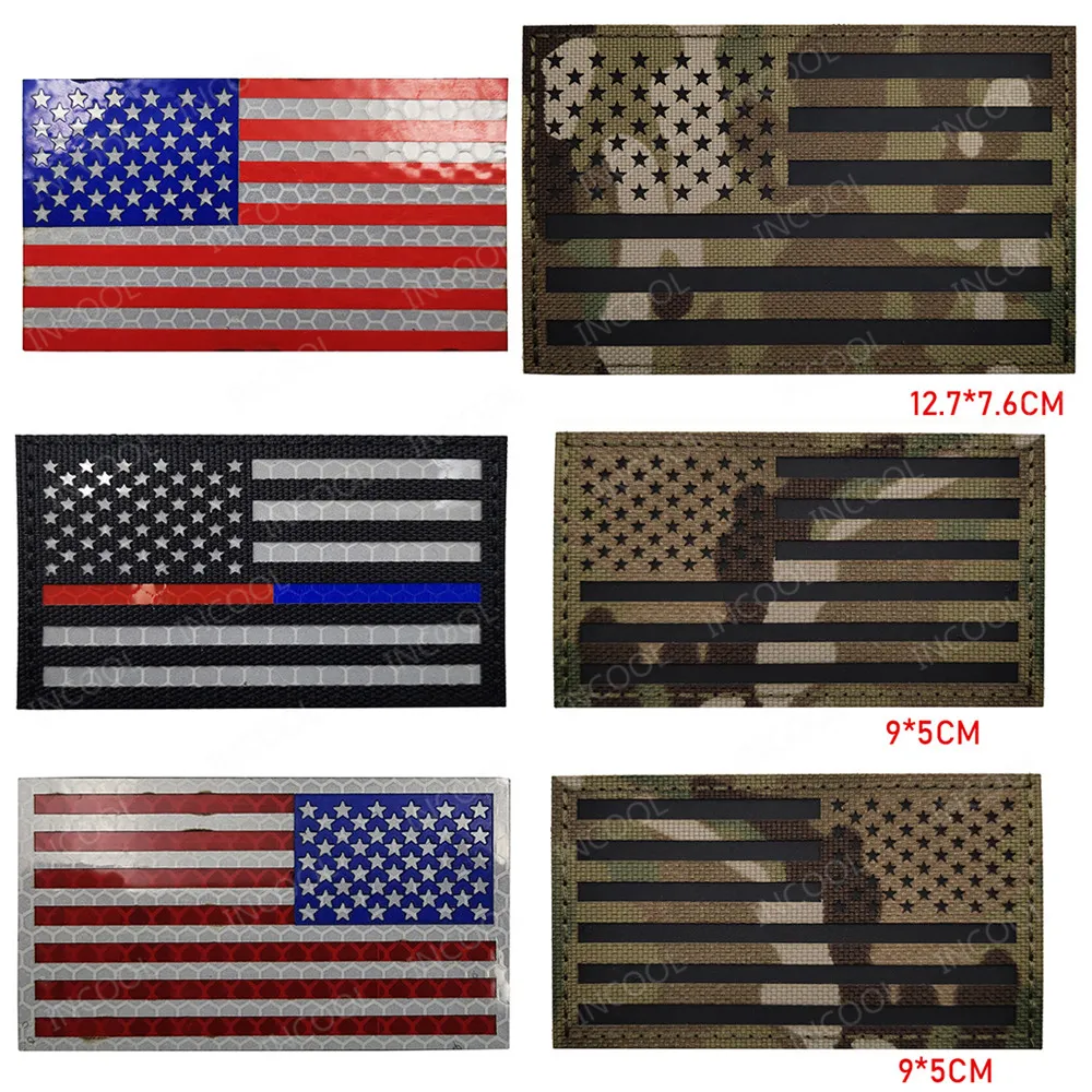 Infrared Reflective American United States USA US IR Patches Blue Line Patch Biker Fastener Patch For Clothing Cap