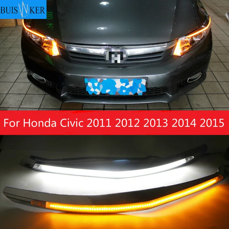 

2PCS For Honda Civic 2011 2012 2013 2014 2015 Car Headlight Eyebrow With Turn Signal 12V DRL Daytime Running Light