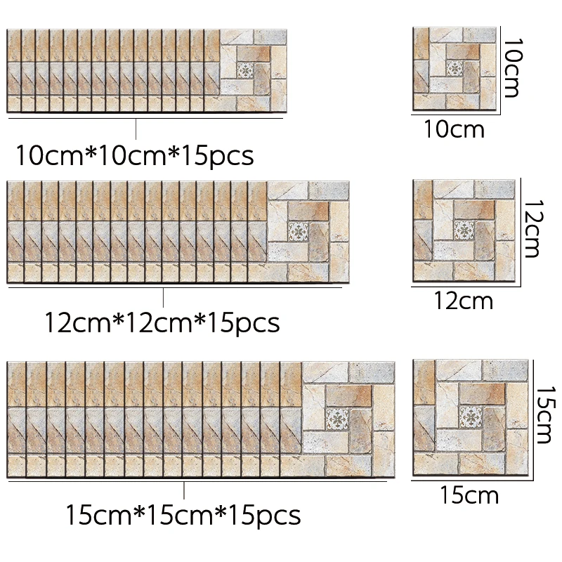 15pcs/set Brick Pattern Frosted Tiles Wall Sticker Bathroom Kitchen Tile Diagonal Wall Decals Waterproof Thicken Vinyl Art Mural