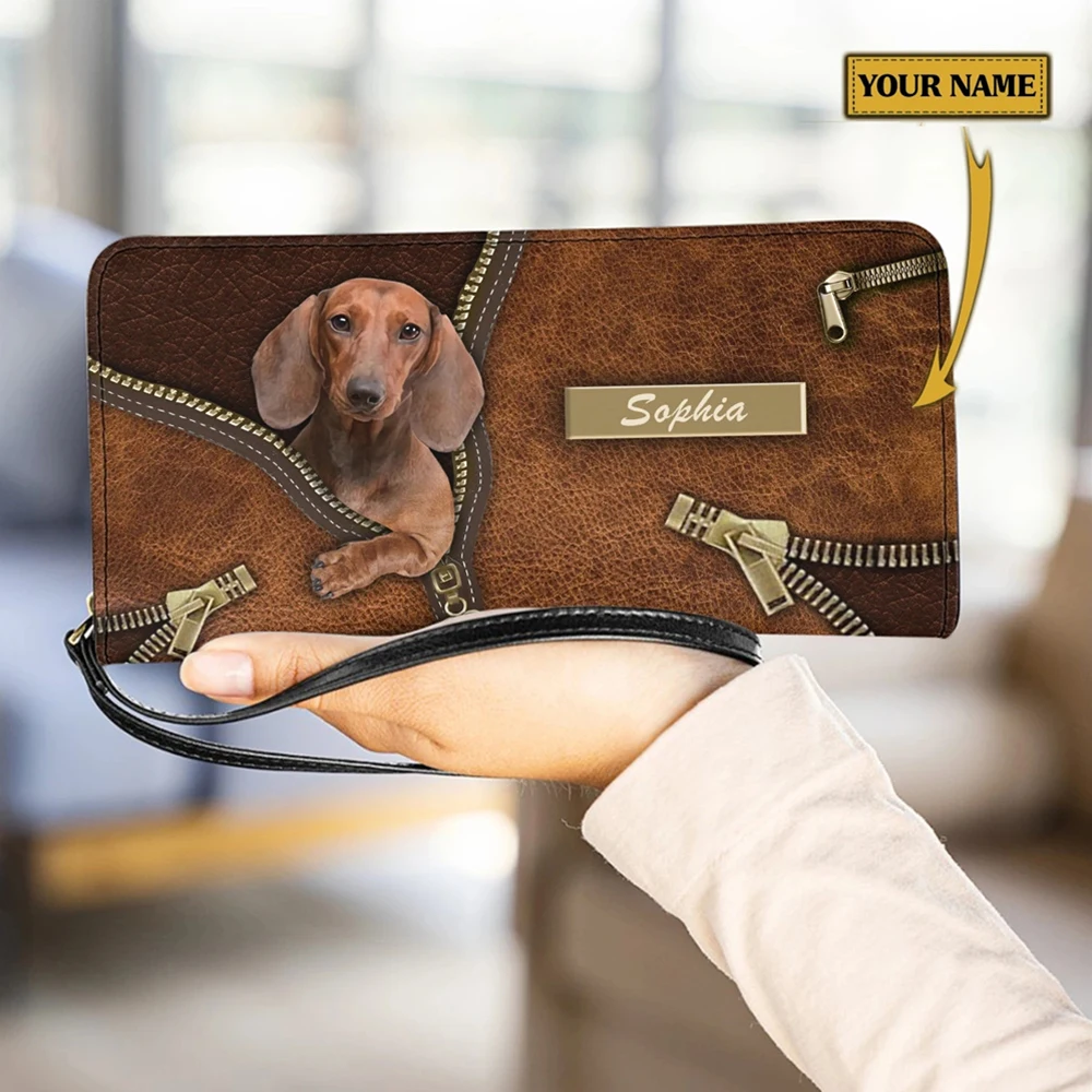 Dễ Thương Dachshund Thời Trang Nữ Ví Thương Hiệu Dài Khóa Zipper Ví Da Pu Sang Trọng Nữ Thẻ Cartera Mujer