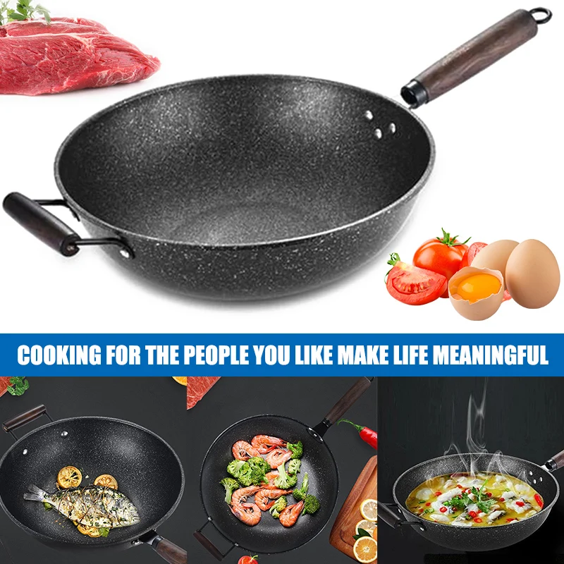 

Nonstick Frying Pan Metal Fry Pan with Wooden Handle Kitchen Utensil Cookware Drop Shipping