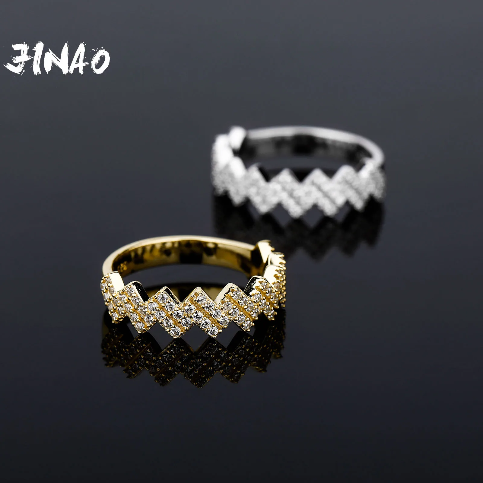 

JINAO 2021 NEW 925 Silver Rhombus Ring For Women High Quality Personality Iced Out AAA+ CZ Ring Women Jewelry For Gift