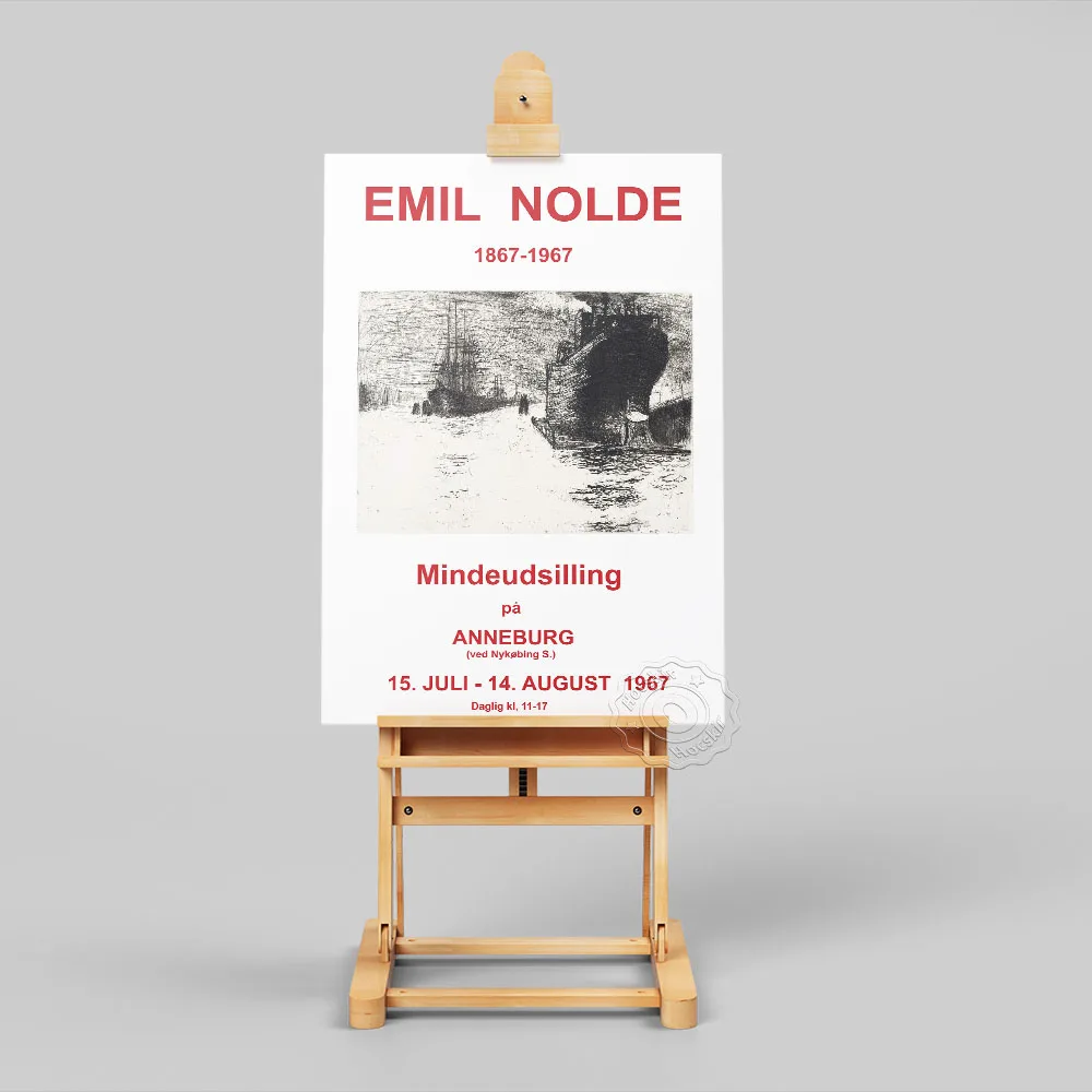 Emil Nolde 1967 Vintage French Exhibition Poster, Mindeudsilling Pa Anneburg Art Print, Ship Wharf Sketch Art Decorative Picture