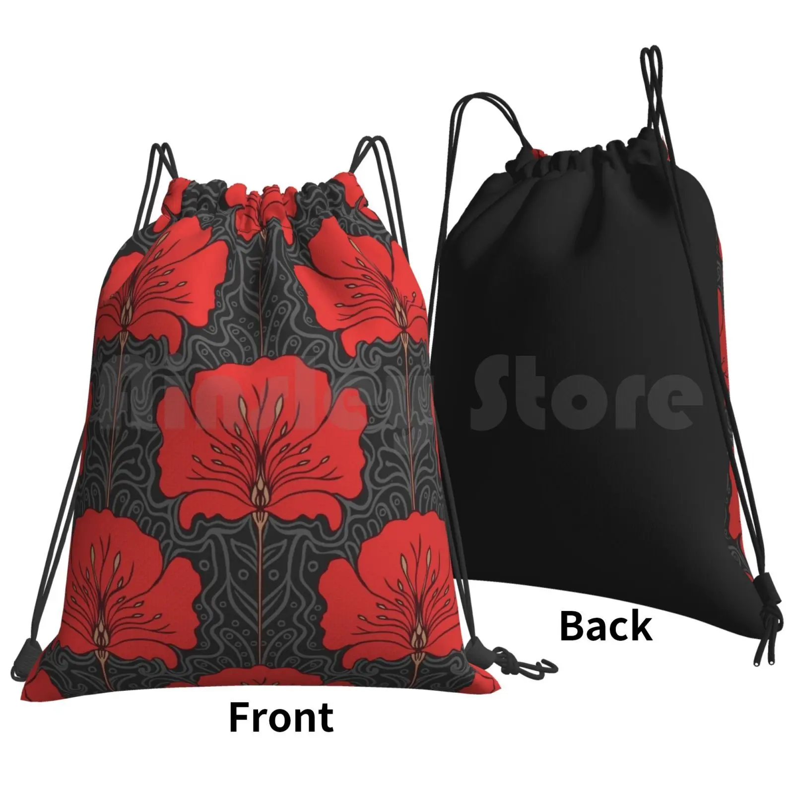 Art Nouveau , Pattern , Retro , Vintage , , Chic , Red , Grey , Black , Girly , Floral , Lotus Flowers Outdoor Hiking Backpack