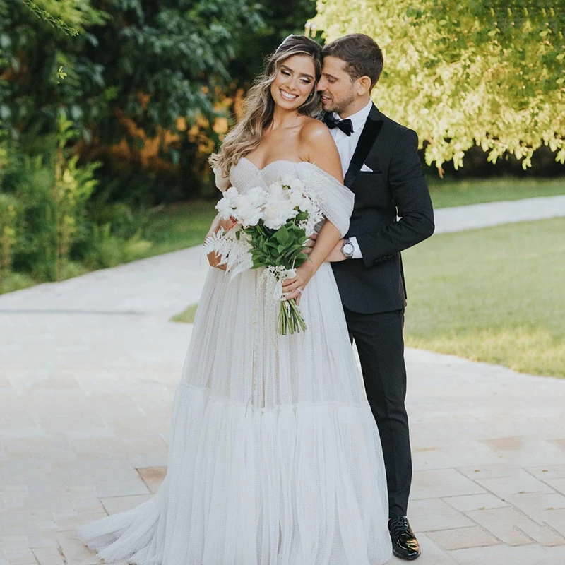 Sodigne marfim babados tule vestido de noite fora do ombro em camadas plus size vestidos de baile 2021 a linha vestidos de festa de casamento