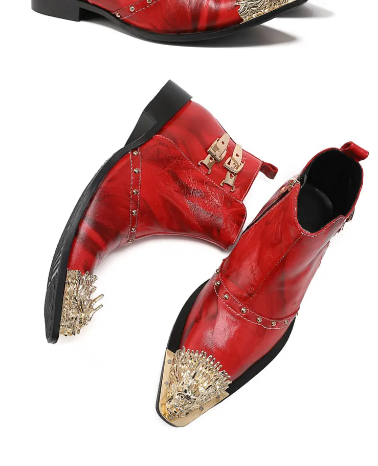 Herbst Partei männer stiefel Lron kopf Tipp Niet Metall schnalle Rindsleder Gao Bang Luxus Leder stiefel Sozialen kontaktieren Hochzeit schuhe – Detail 7