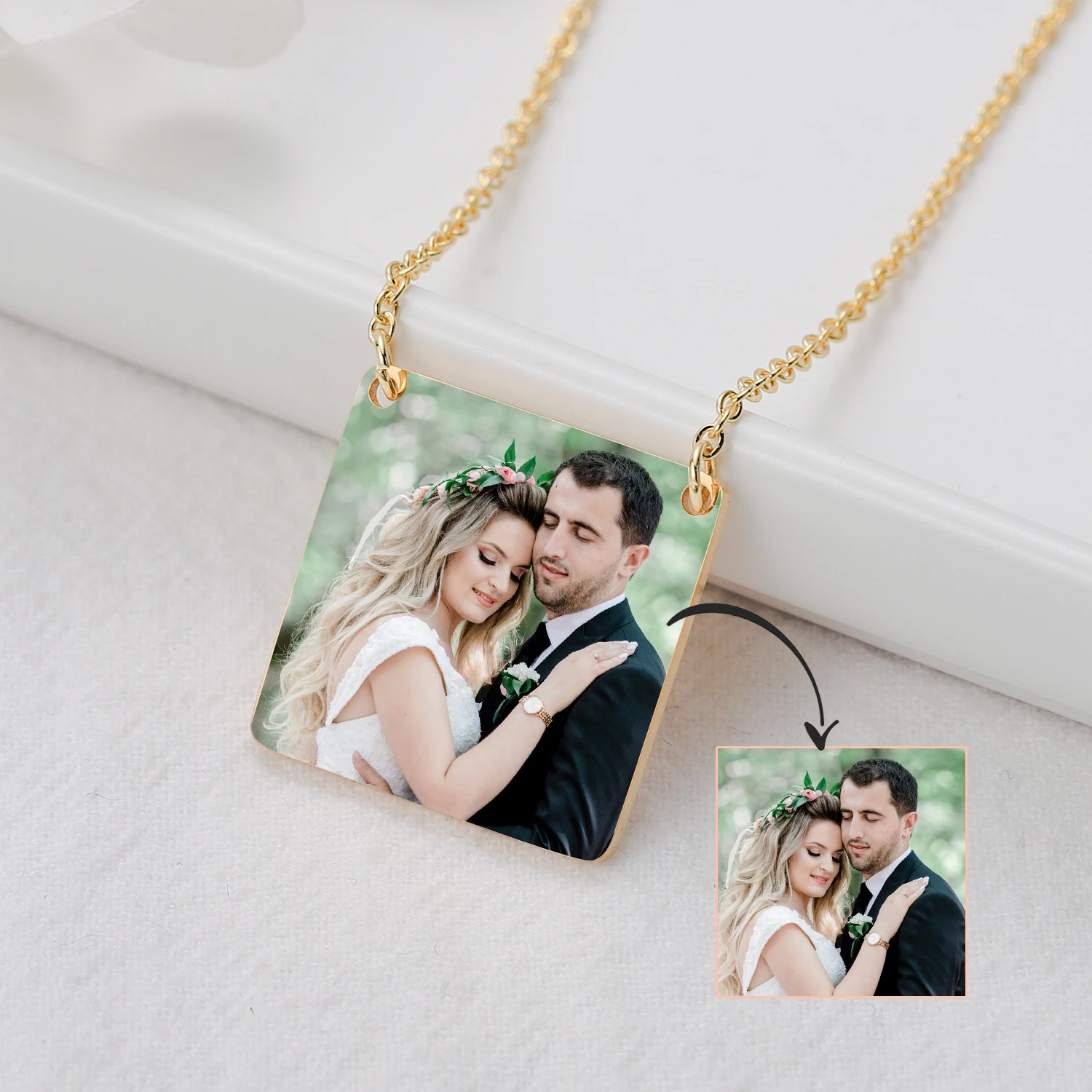 

MYDIY Custom Photo Necklace Square Pendant Personalized Stainless Steel Jewelry Custom Couple Photo Gift For Women Jewelry