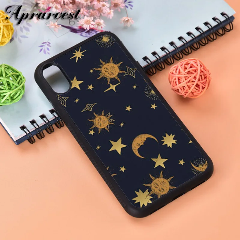 Aprarvest Vintage Stars Suns And Moons Silicone Rubber Phone Case Cover For iPhone 6 6S 7 8 PLUS X XS XR 11 12 MINI PRO MAX