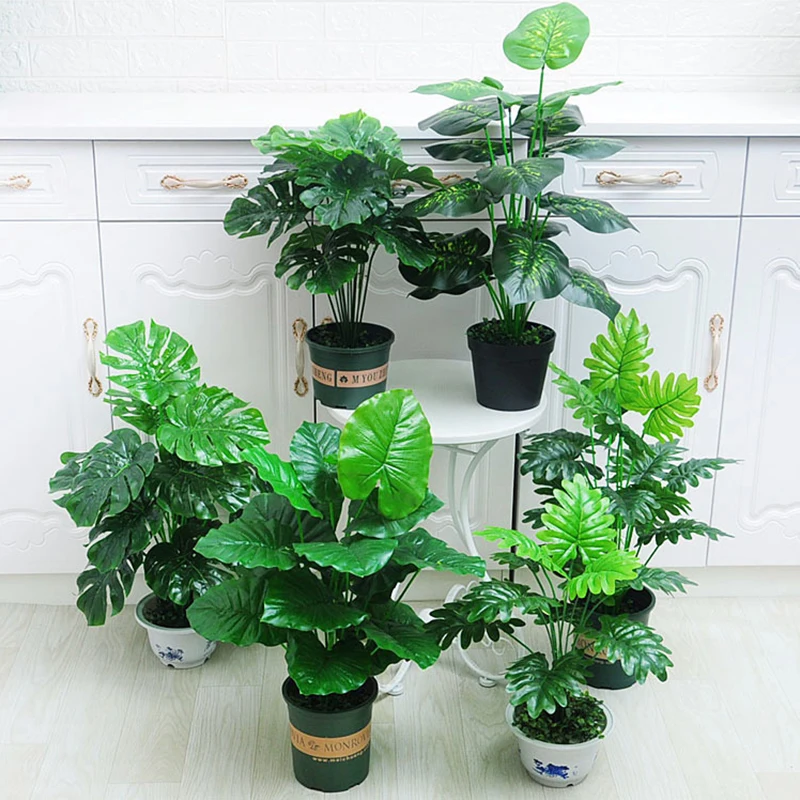 Large Artificial Plant Turtle Leaf, Plastic Palm Leaf, Potted Turtle Back, Bamboo Family, Outdoor Room Decoration