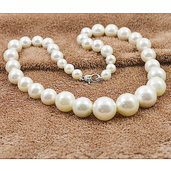 Terisa Unique Shell Pearl Necklace 8-16mm Round White Natural Sea Shell Pearl Necklace 18'' High Luster Top Jewelry For Women