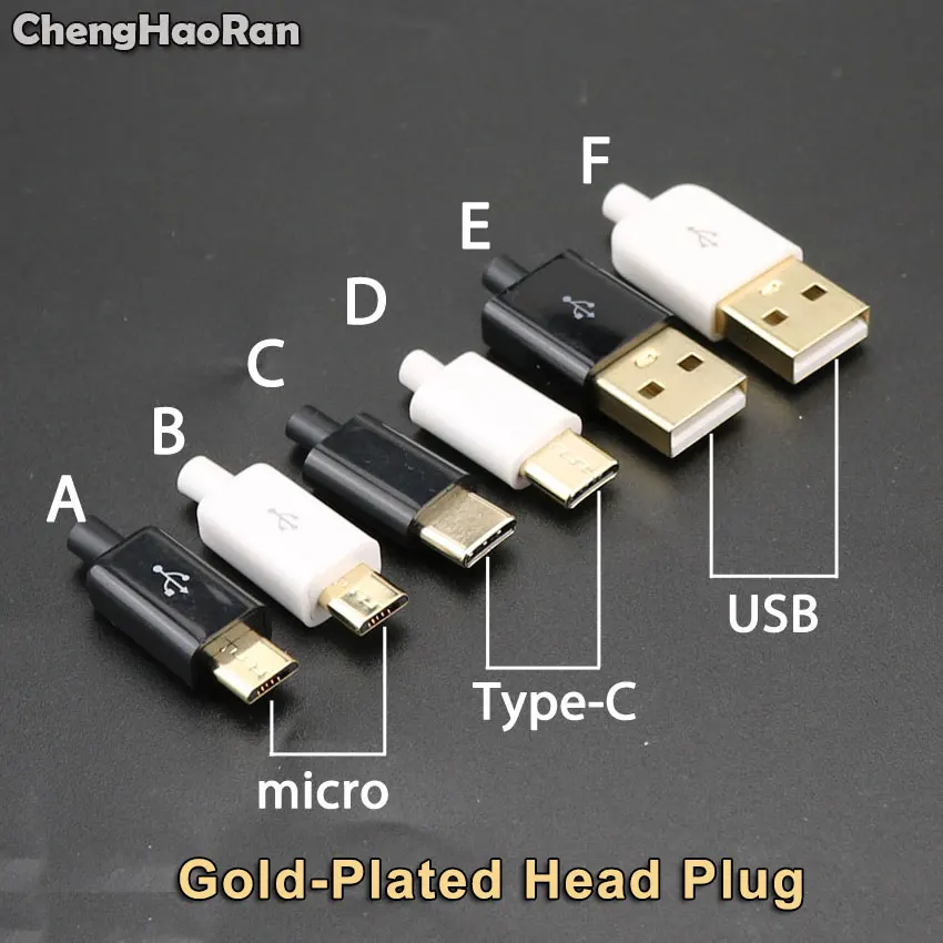 

ChengHaoRan Micro USB 5Pin Welding Type C 4P Male Plug Connectors Charger USB Tail Charging Socket 3/4 in 1 White Black Plug