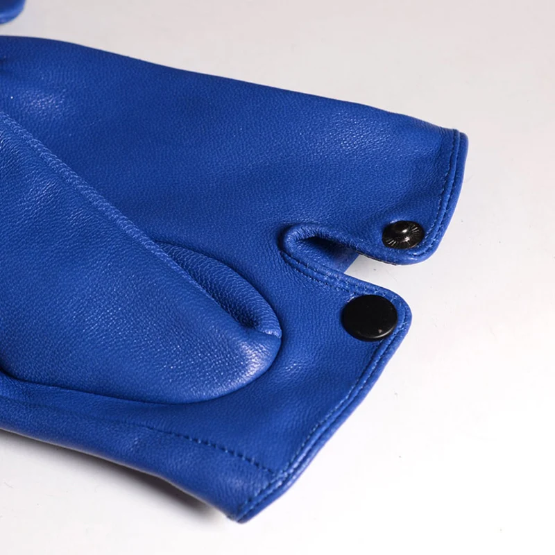 Guantes sin forro de cuero genuino para hombre, manoplas cortas para reparación de teléfonos móviles, conducción de automóviles, azul