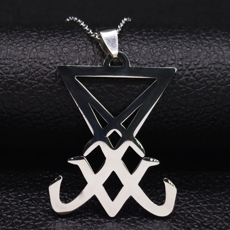 Sigil Church of Satan Stainless Steel Necklace Men Seal of Lucifer LaVey Hidden Devil Necklace Jewelry colgante hombre N641S03