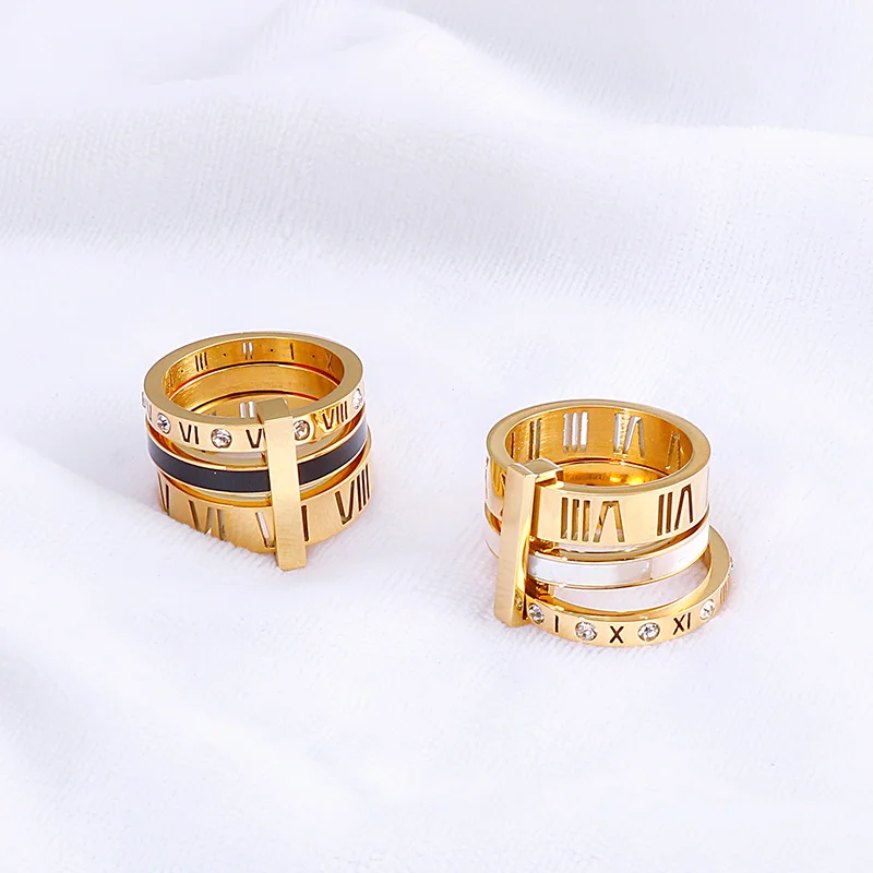 Kalen Rhinestone Rings For Women Stainless Steel  Femme Roman Numerals Finger Anillos Wedding Engagement Bands Fashion Jewelry