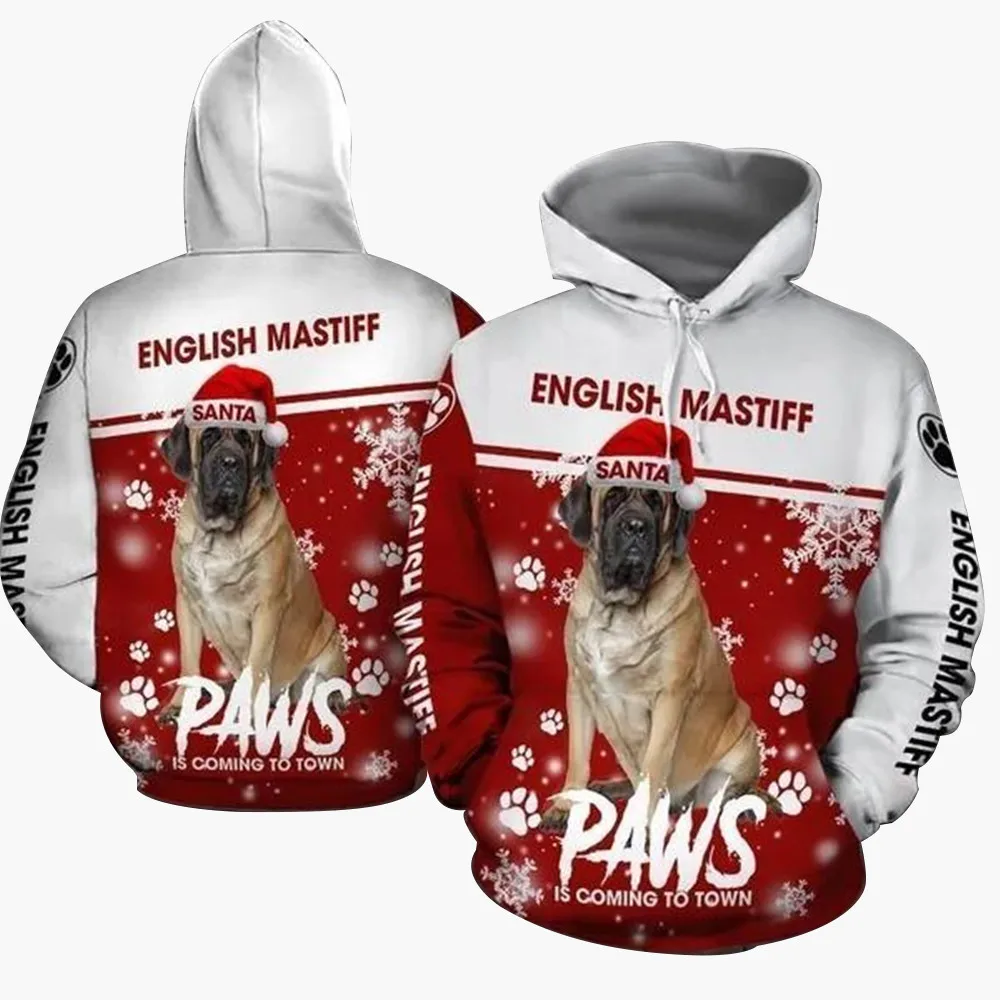 HX English Mastiff Hoodies Men 3D Graphic Paws Christmas Hoodie Animals Pullovers Sweatshirts Harajuku Men Clothing