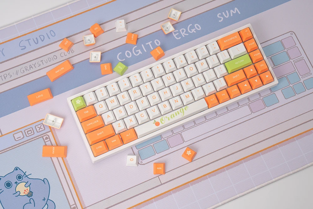 Sweet Orange Keycaps Pbt Sublimation Pbt Keycaps High-quality Full Set of 134 Keys  for 61 64 68 84 87 96 980 104 with Keyboard