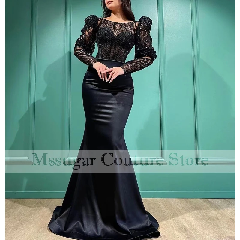 Robe De Soirée longue en Satin, élégante, noire, effet d'illusion, paillettes appliquées, élégante, Robes d'occasion, 2021